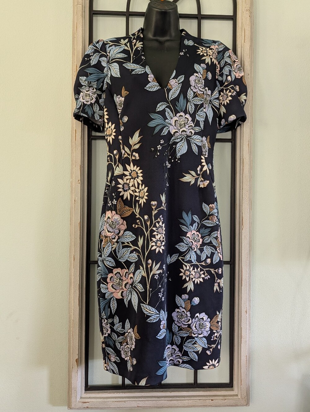Vince Camuto Navy Floral Sheath Dress Size 10